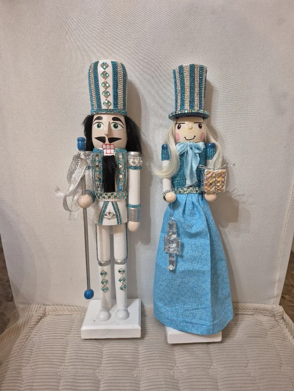 Blue & White Decorative Nutcracker Pair - Teal Accents